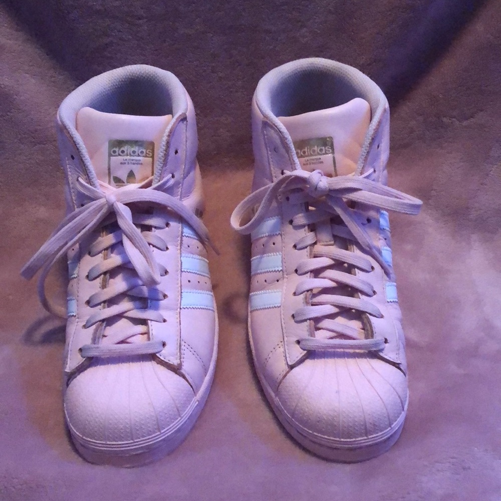 Light pink adidas high tops!!